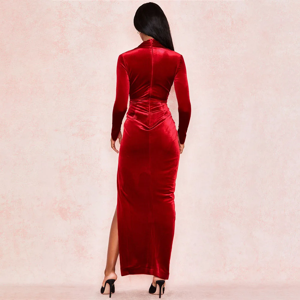 

First song Women's tight Christmas dress sexy dress 2019New autumn and winter long sleeve irregular party women's long dress XL