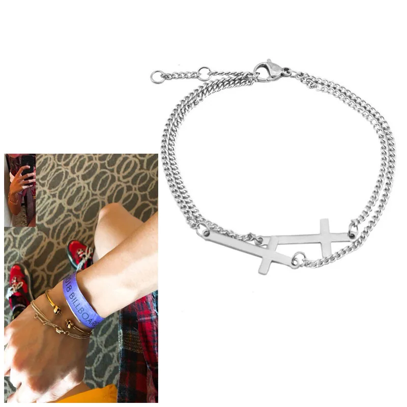

New Fashion Cross Tree Star Bracelet Stainless Steel Bracelet Jewelry Double Bead Chain Couple Bracelet Charm Bracelet
