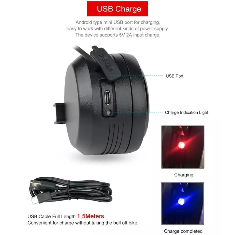 

125db USB Charge Bicycle Electric Bell Cycle Motorcycle Scooter Trumpet Horn Optional Anti-Theft Alarm Siren & Remote Control