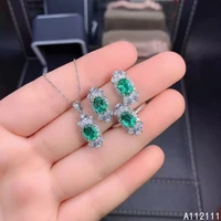 fine jewelry 925 pure silver inset with natural gem womens luxury classic flower green topaz pendant ring earring set support d