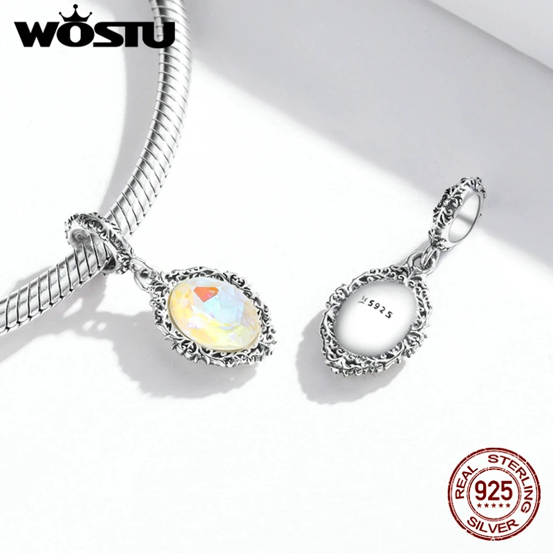 Wostu Charms 925 Серебро Оригинал Fit Браслеты Sterling Magic Mirror Anniversary Charm Beads для diy Женская Ювелирная FIC1815.