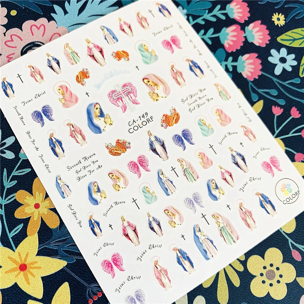 Newest HANYI-34 Jesus 3d nail art sticker decal stamping export japan designs rhinestones decorations |