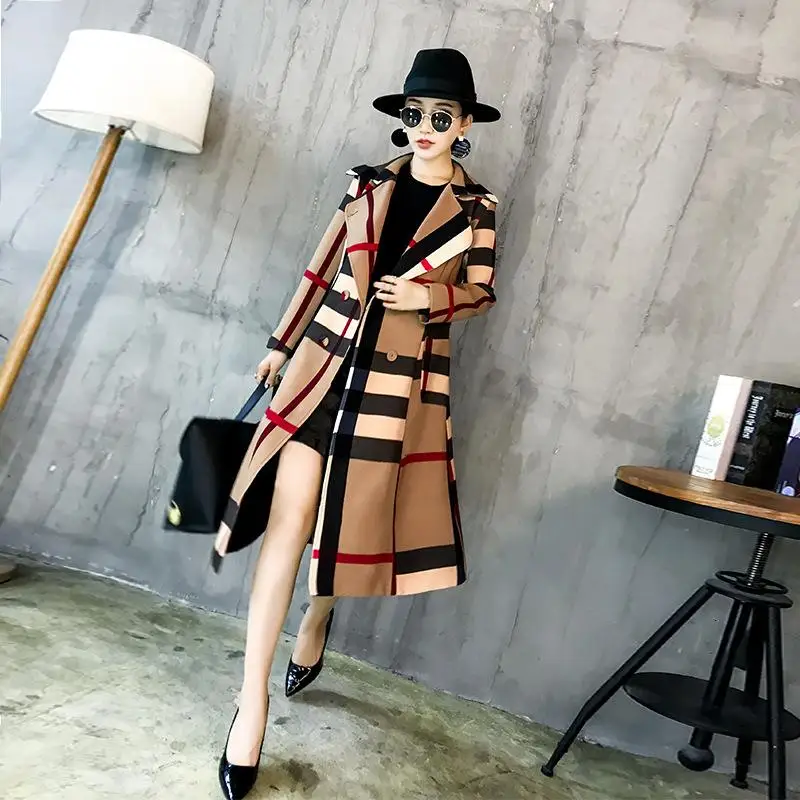 ZITY New Woman Trench Coats Casual Turn -Down Collar Double Breasted Full Women Trench Coat Wide -Waisted Print Femme
