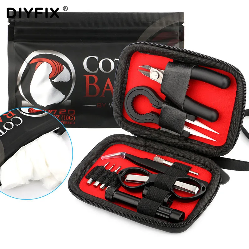 Tool with cotton Vape DIY Набор инструментов сумка с сигаретами органический хлопок проволока катушки джиг обмотки керамические пинцеты плоскогубцы для RDA аксессуары для электронных сигарет - Цвет: Tool with cotton
