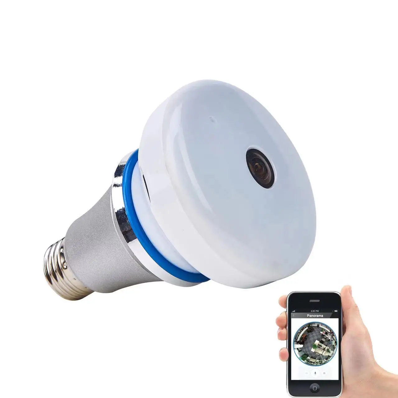 V380 bulb camera wireless dual light source home panoramic monitoring head 360 degree VR fisheye network HD | Безопасность и