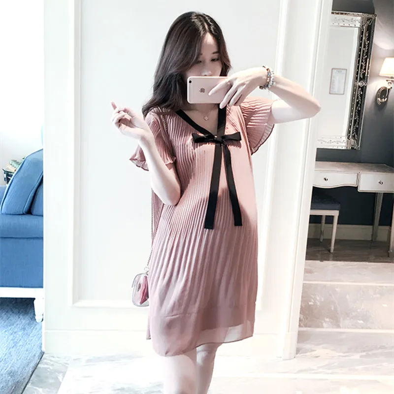 Летняя одежда для беременных плиссированное кружевное платье повседневное