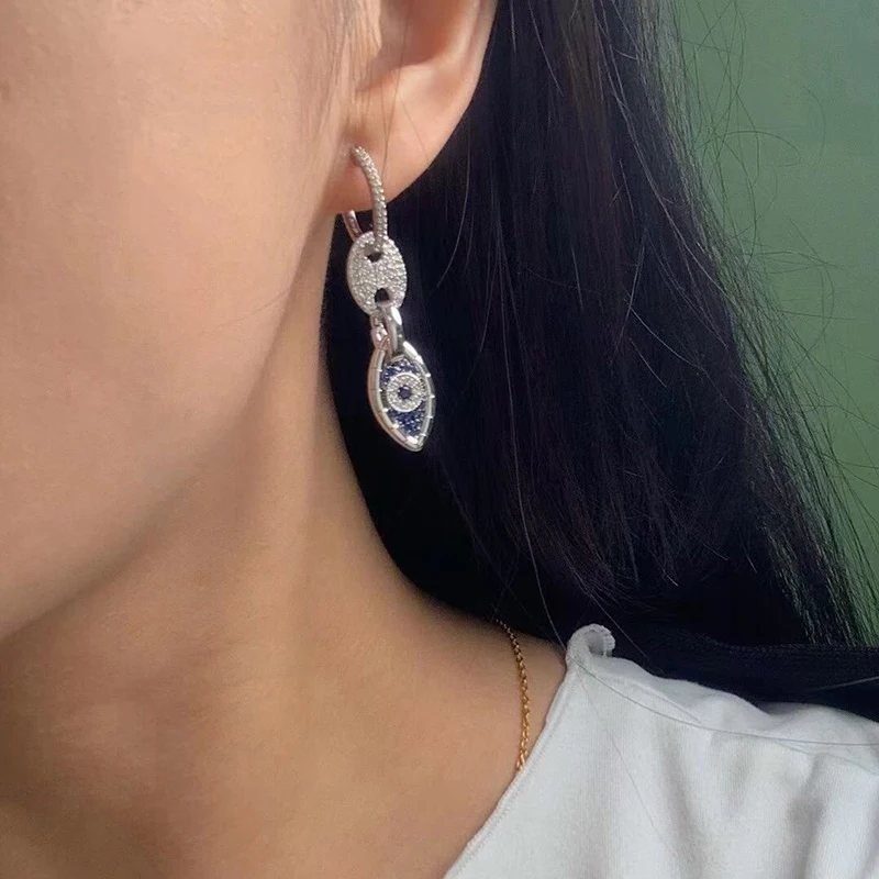 

S925 sterling silver summer new evil eye earrings female fashion classic devil eye design asymmetric earrings banquet gift