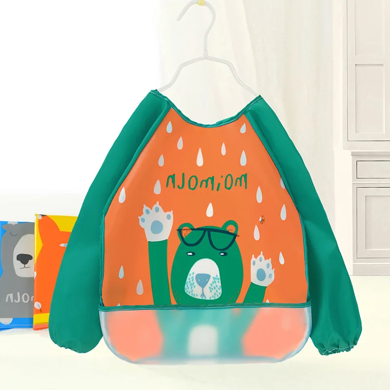 

Waterproof Baby Bibs Infant Burp Cloths Long Sleeve Feeding Smock Animals Pattern Children Drawing Smock Feeding Accessories
