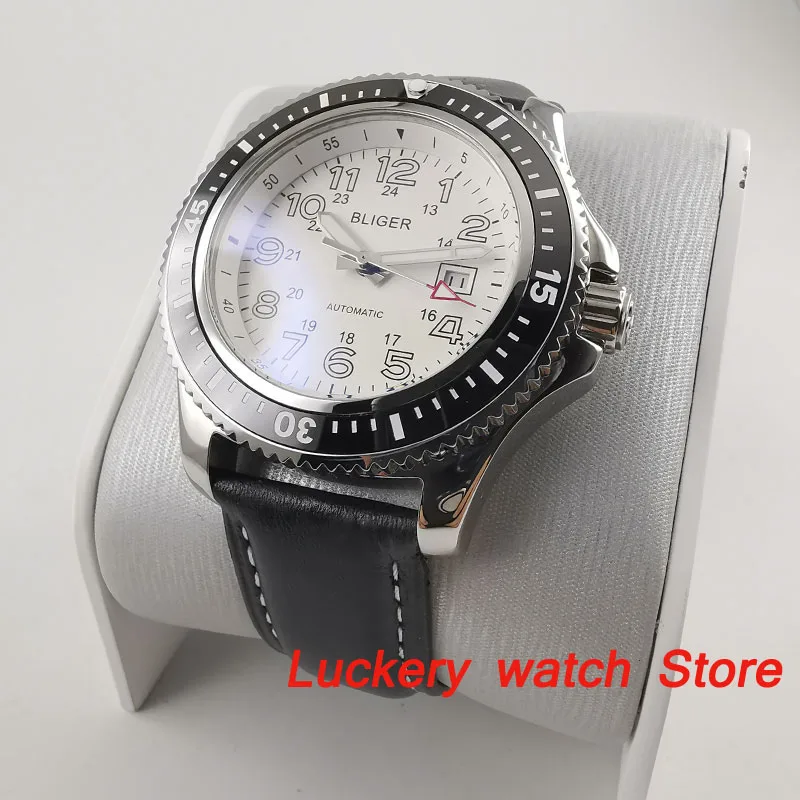 Светящийся стеклянный циферблат 44 мм белый черный керамический Безель