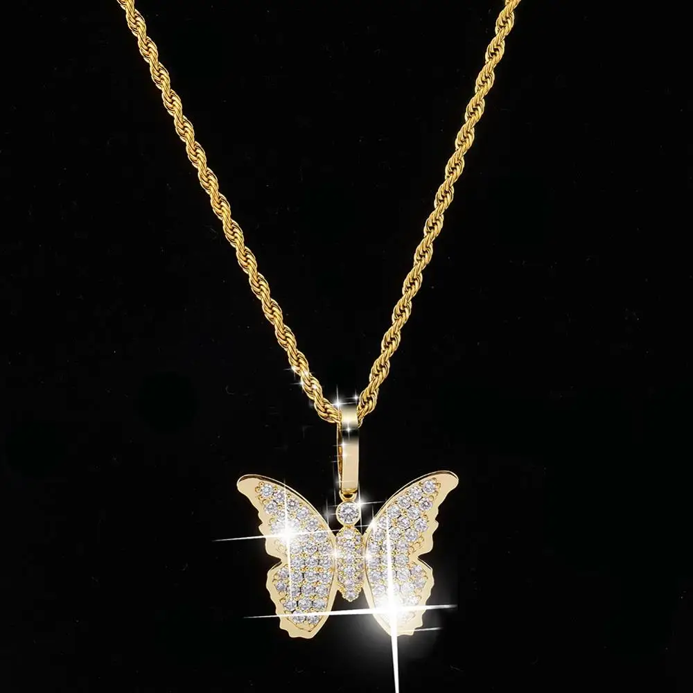 JINAO Новая мода Iced Out красочное блестящее колье «бабочка» и кулон кубический циркон Сияющие мужские хип хоп ювелирные изделия подарок