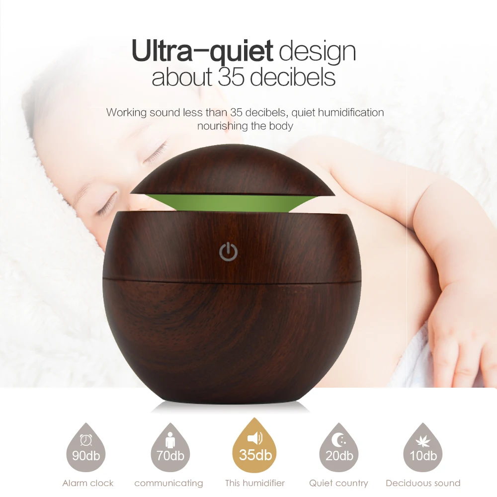 Mini Air Humidifier USB Ultrasonic Aroma Diffuser Wood Grain 7 LED Light Electric Essential Oil For Home Aromatherapy | Дом и сад