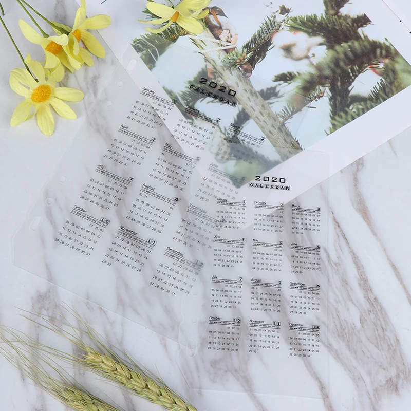 

1PC A5/A6 2020 Calendar Ring Binder Notebook Paging Separator Notepad Inner Paper Calendar Transparent Baffle Useful Stationery