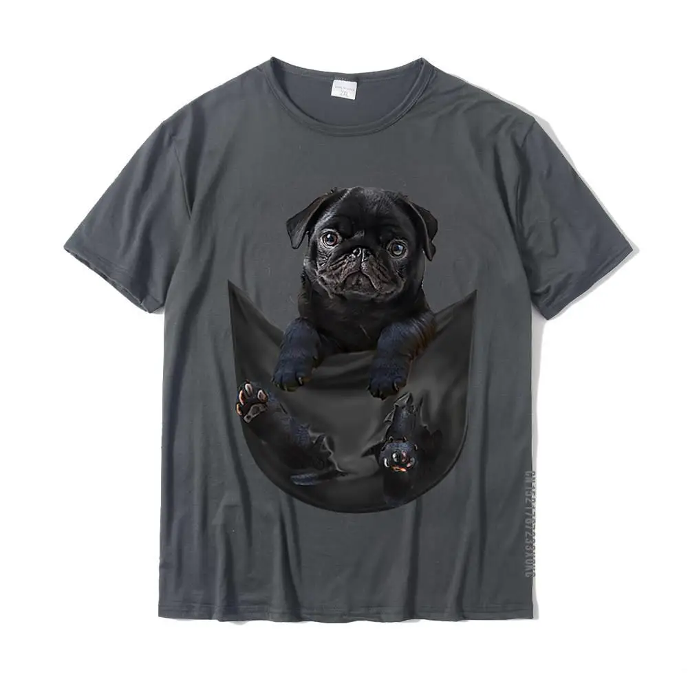 Funny Black Pug In Pocket T-Shirt 3D Printed Cotton Mens Top