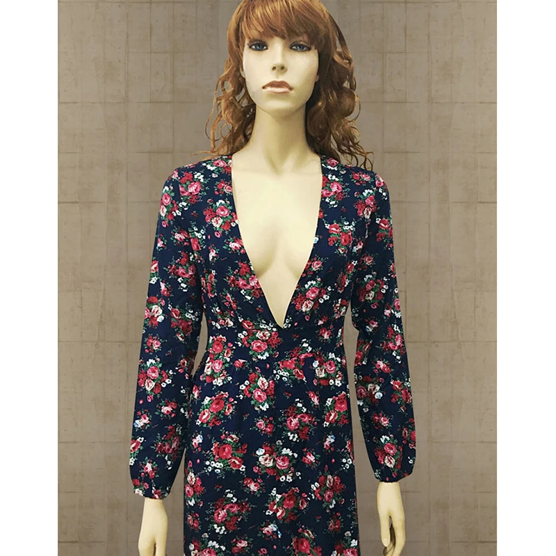 Женское длинное платье с цветочным принтом в богемном стиле хиппе глубоким v