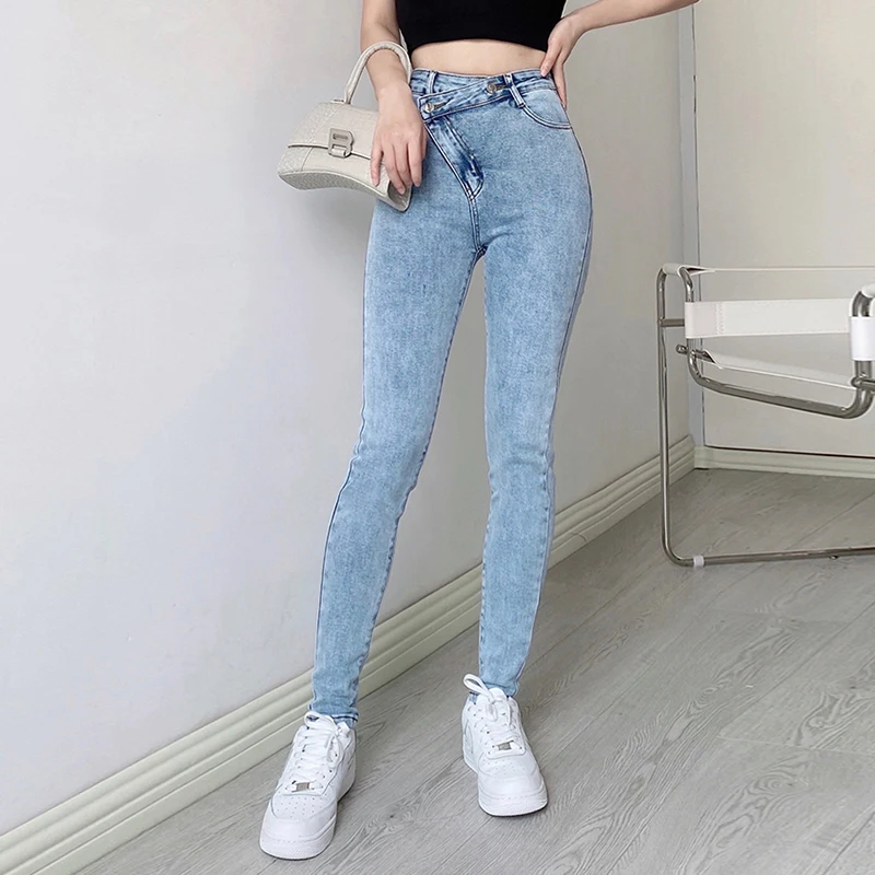 

Skinny Jeans Woman High Waist Elasticity Oversize Pencil Pants Mom Slim Denim Trousers Female Fashion Jeans With Slits