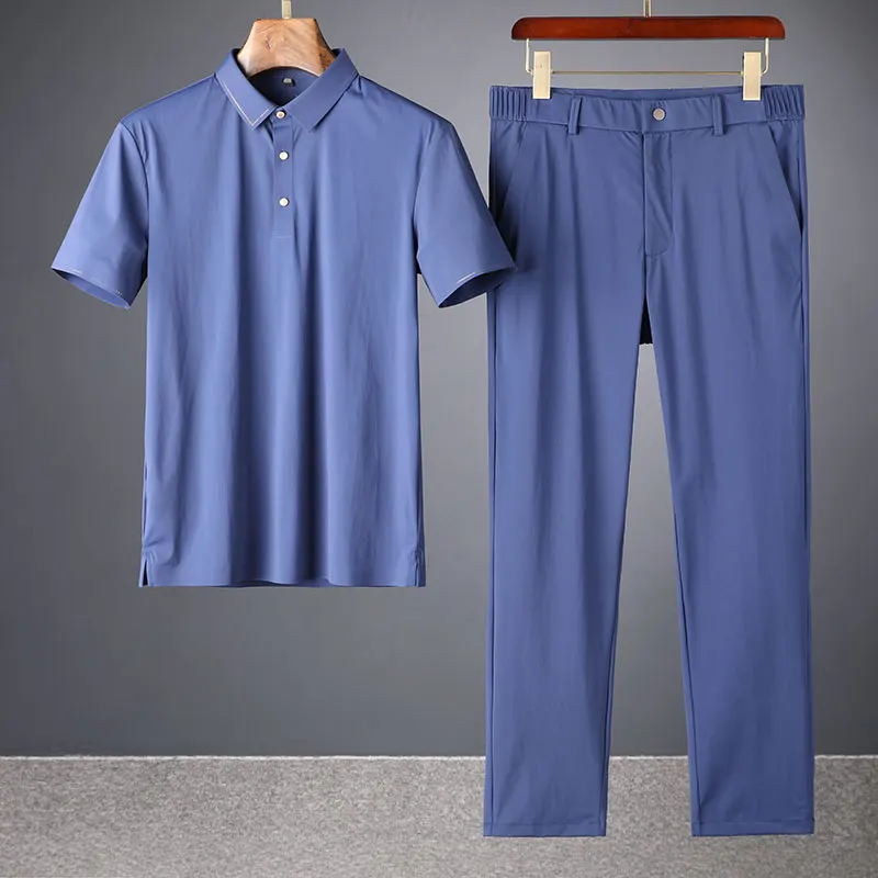 

New ultra thin refreshing silky two piece summer men's ice silk casual sports suit