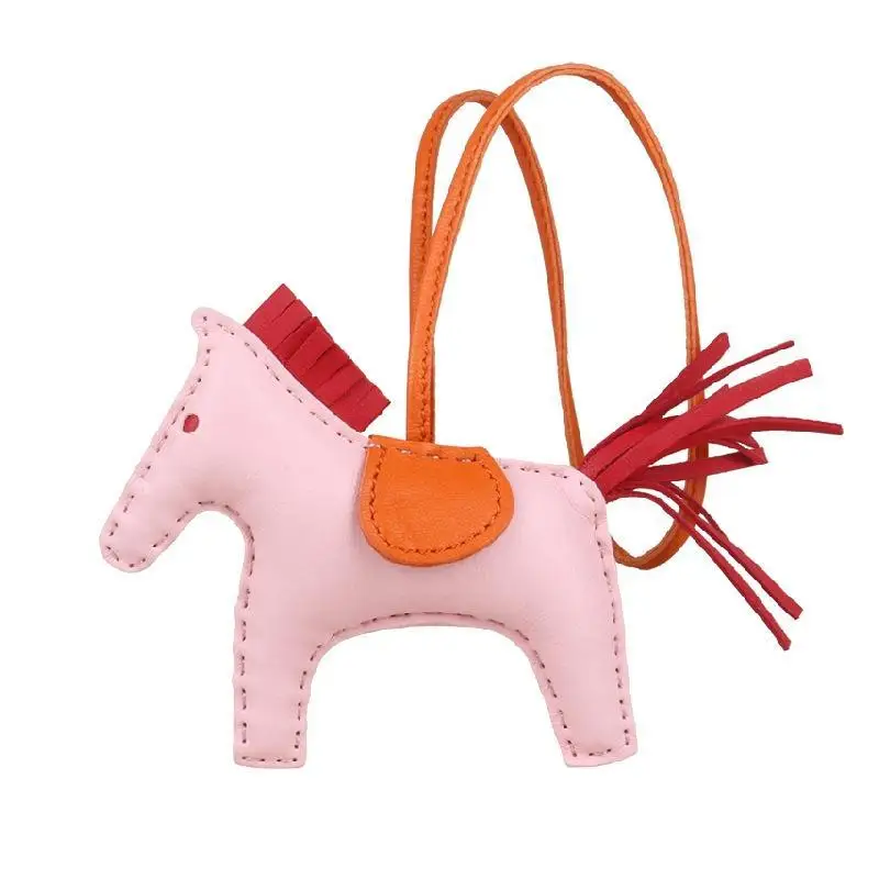 

Real leather chains colorful mini horse with tassel pony keyring for women charm bag holder pendant car ornament keychains 2021