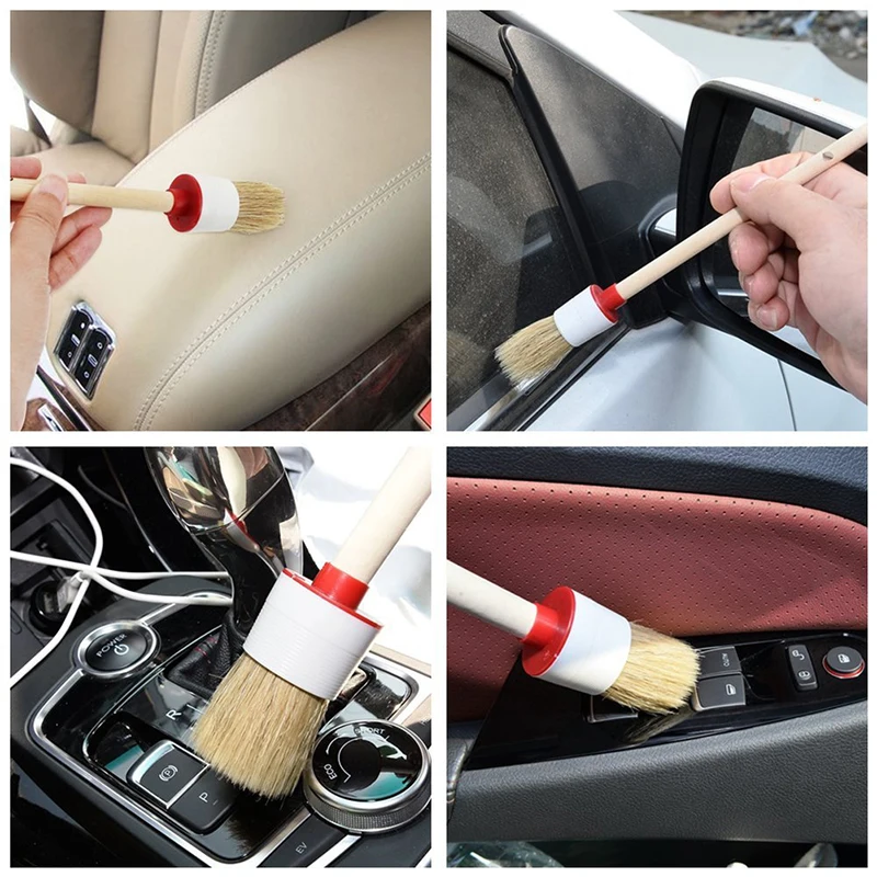 

6Pcs Soft Car SUV Detailing Wheel Wood Handle Brushes for Cleaning Dash Trim Seats Handy Washable Car Cleaning Tool