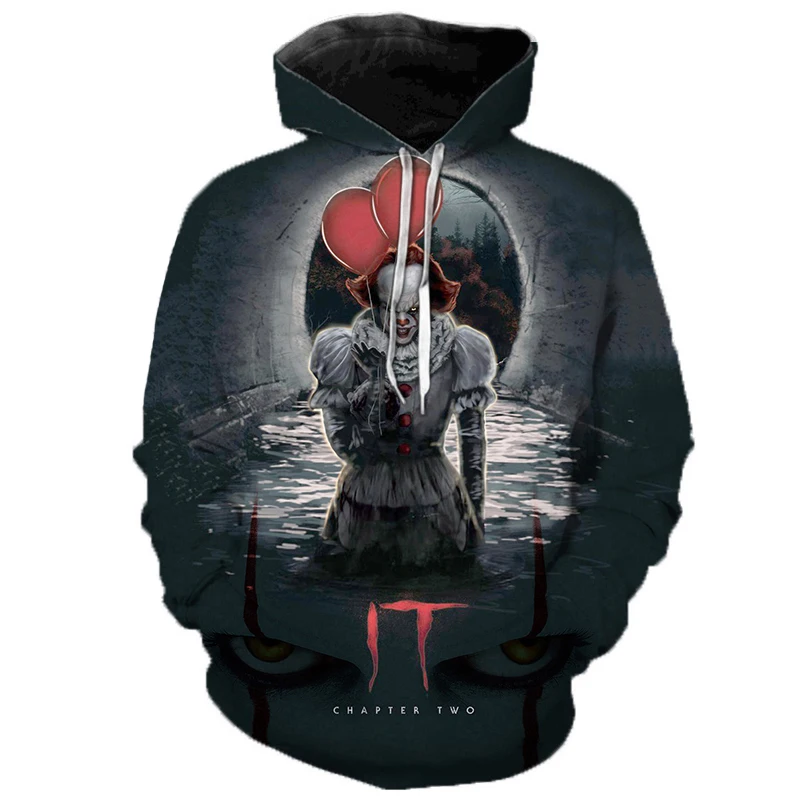 

2021 Horror Movie IT Chapter Two 3D Print Hooded Sweatshirts Men Women Fashion Casual Funny Pullover IT Clown Print Pattern Hood