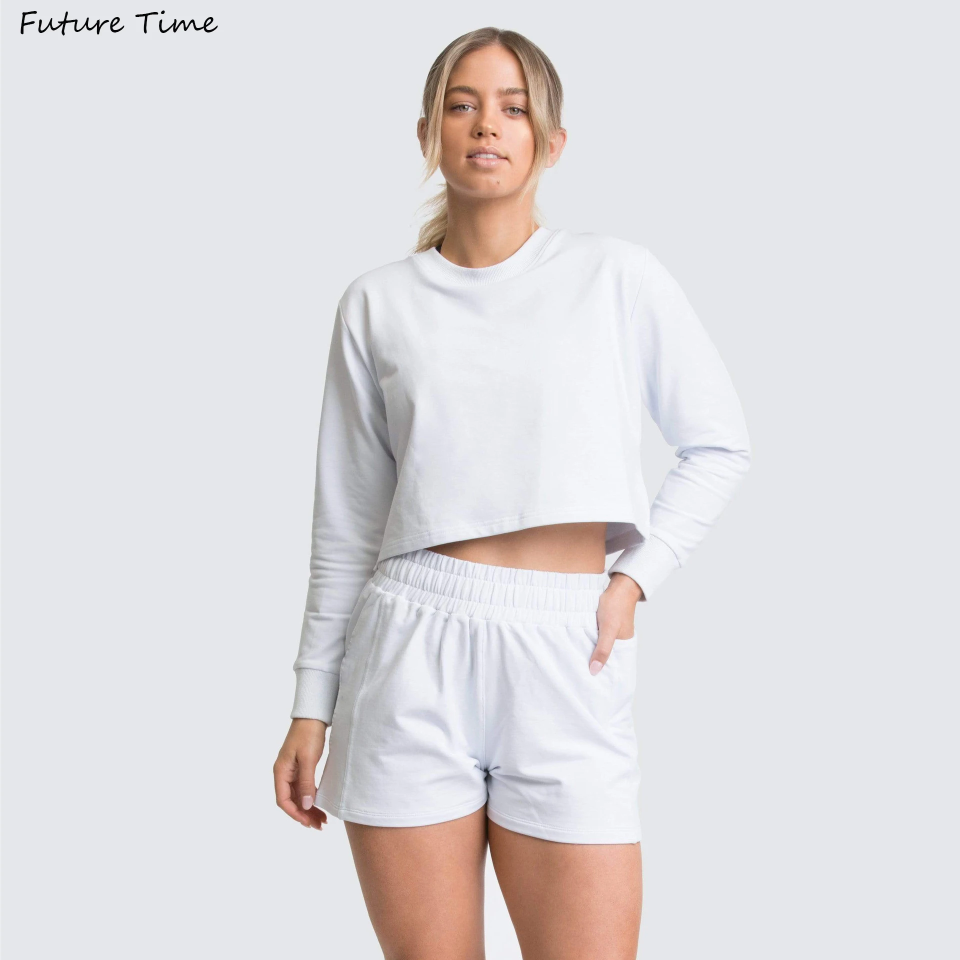 

Womens Tracksuits 2 Piece Set Summer Autumn Oversize Sweatshirt + Sporting Shorts Sweat Set Two Piece Outfit Solid Color Sets