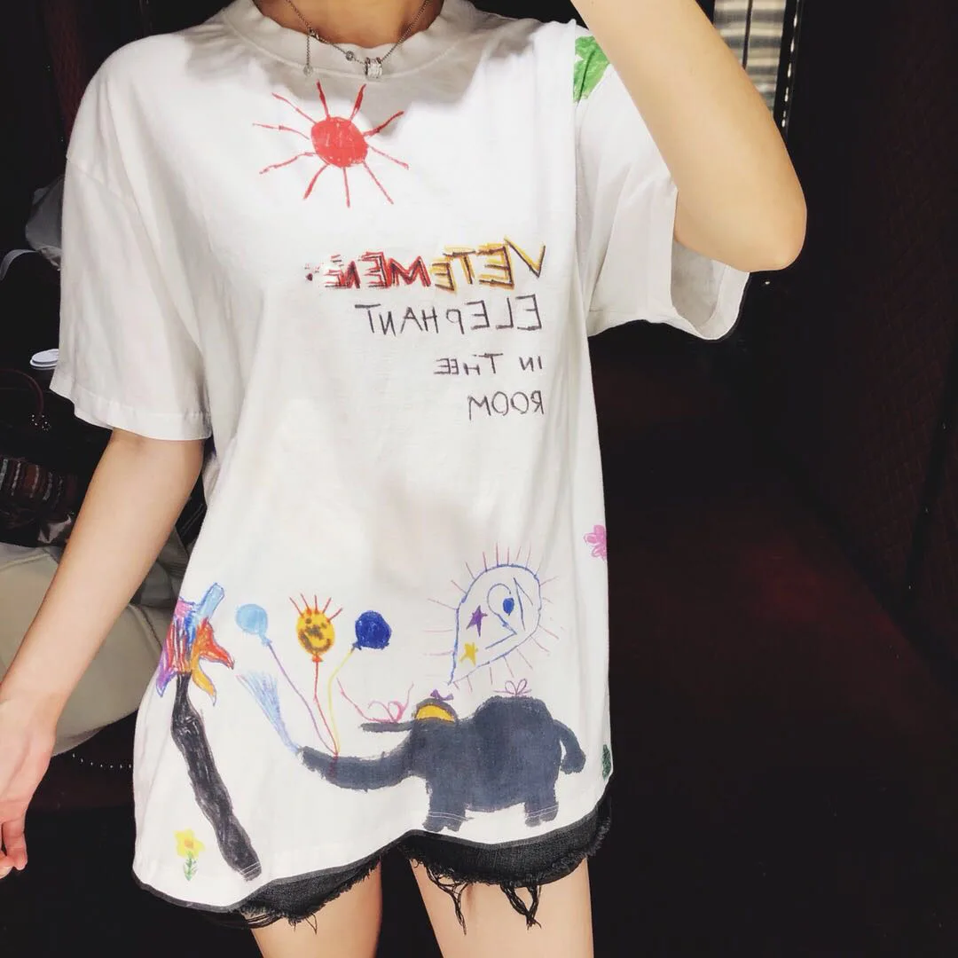 19SS мультфильм Vetements Футболка мужская и женская уличная футболка с узором в стиле