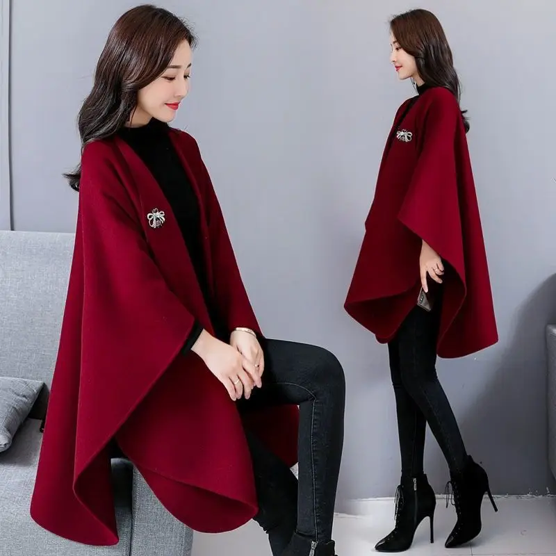 

New woolen coat women's medium and long woolen Cape Cape cape coat top