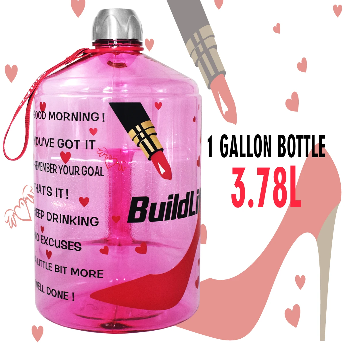 Ladies Pumps Bottle Quifit 128 унций 64 унции 32 унции 1 галлон BPA бесплатно пластиковая большая бутылка для воды для питья кувшин Тыква для путешествия спорт, фитнес, тренажерный зал бутылка воды эко - Цвет: Ladies Pumps Bottle