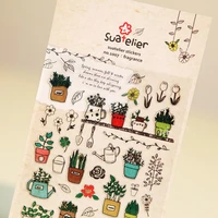 suatelier fragrance stickers 3d clear epoxy material scrapbooking die cut gardening plant potted flowers cactus diy hobby crafts
