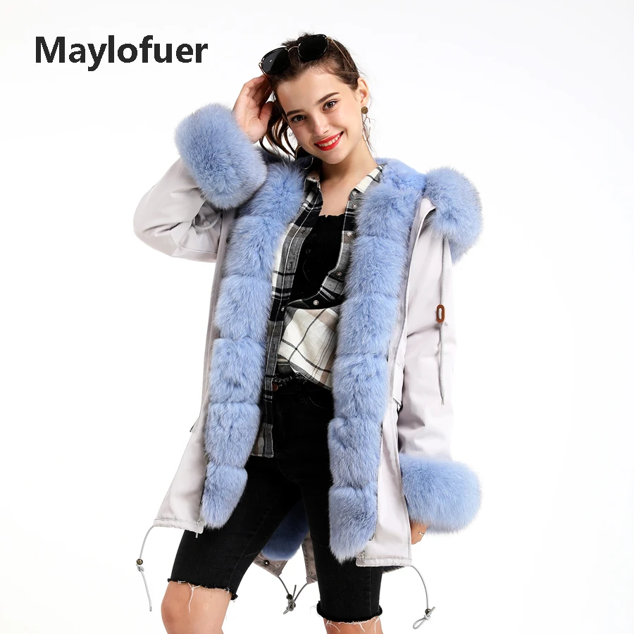 Женская парка с капюшоном Maylofuer куртка со съемной подкладкой из натурального