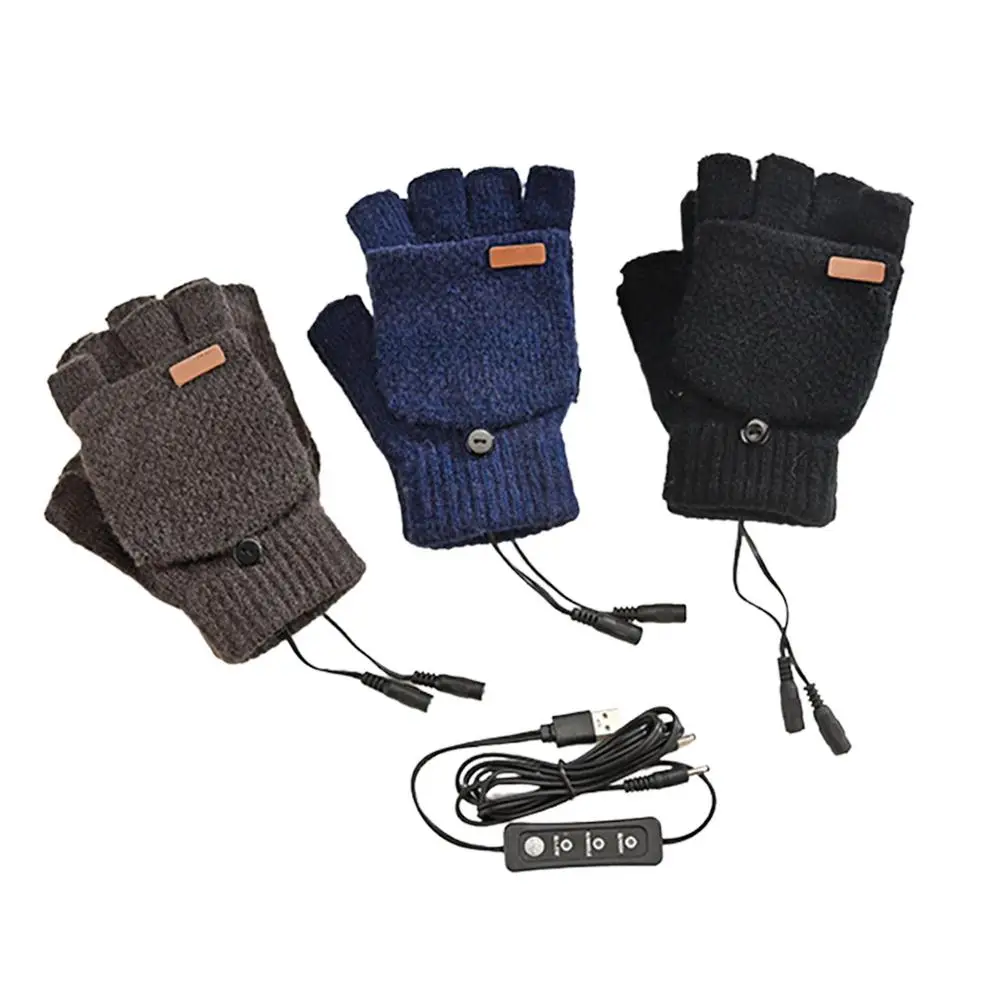 

Free Shipping Women Men USB Heated Gloves Mittens Laptop Knitting Heated Gloves Half Finger Knited Electric Heating Warm Glove