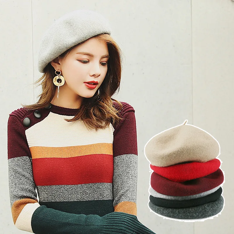 Beret Female Autumn-Winter Cap Wool Fabric Octagonal British Artist's | Аксессуары для одежды