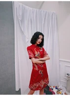 new summer original design chinese style phoenix embroidered big size retro improved pan bucket cheongsam dress for women