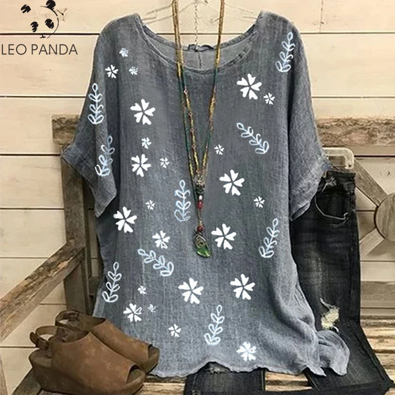 5XL Женские блузки Элегантная блузка с круглым вырезом и принтом маргаритки