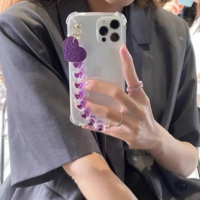 Cute 3D leather Love Heart Bracelet Case For Samsung Galaxy NOTE 20 10 8 9 S21 FE S20 ultra 5G S8 S9 Plus S10 Wrist Strap Cover