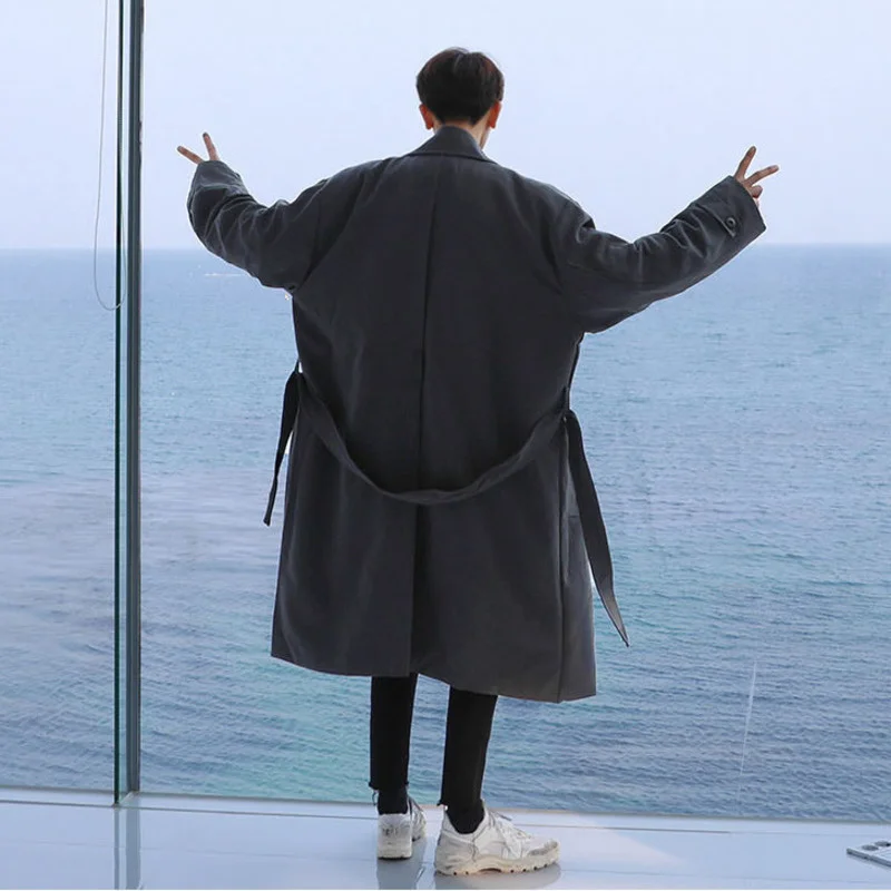 

Весна-Осень 2021 Новинка ветровка с открытыми плечами мужской Тренч средней длины до колена корейский тренд красивое Свободное пальто