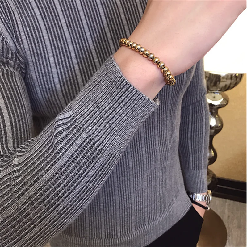 

Fall Winter Men's Sweater Fashion Striped Casual Pure Color Pullover Men's Half Turtleneck Stretch Skinny Sweater Slim Knit Tops