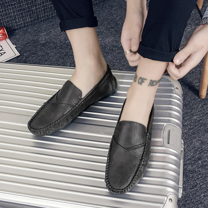 Income Genuine Leather Men Casual Shoes Brand 2020 slip on Loafers Moccasins Breathable Slip Black soft Driving | Обувь