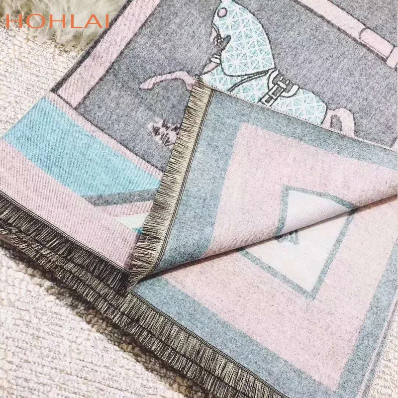 Роскошный бренд лошадь Жаккард Зимний шарф имитация кашемира пашмины женские