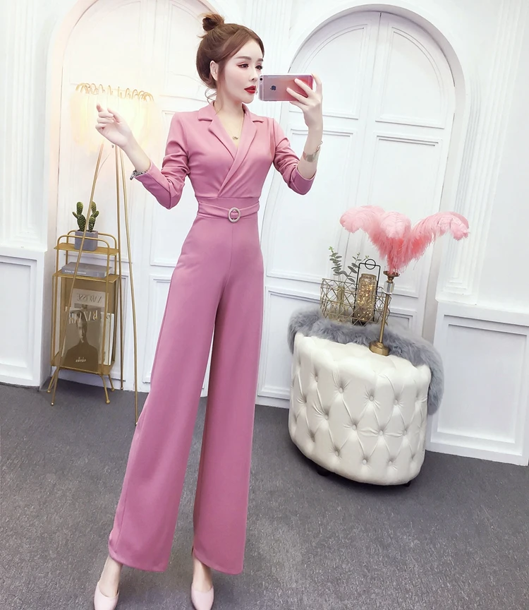 Офисные женские элегантные сексуальные комбинезоны с широкими штанинами