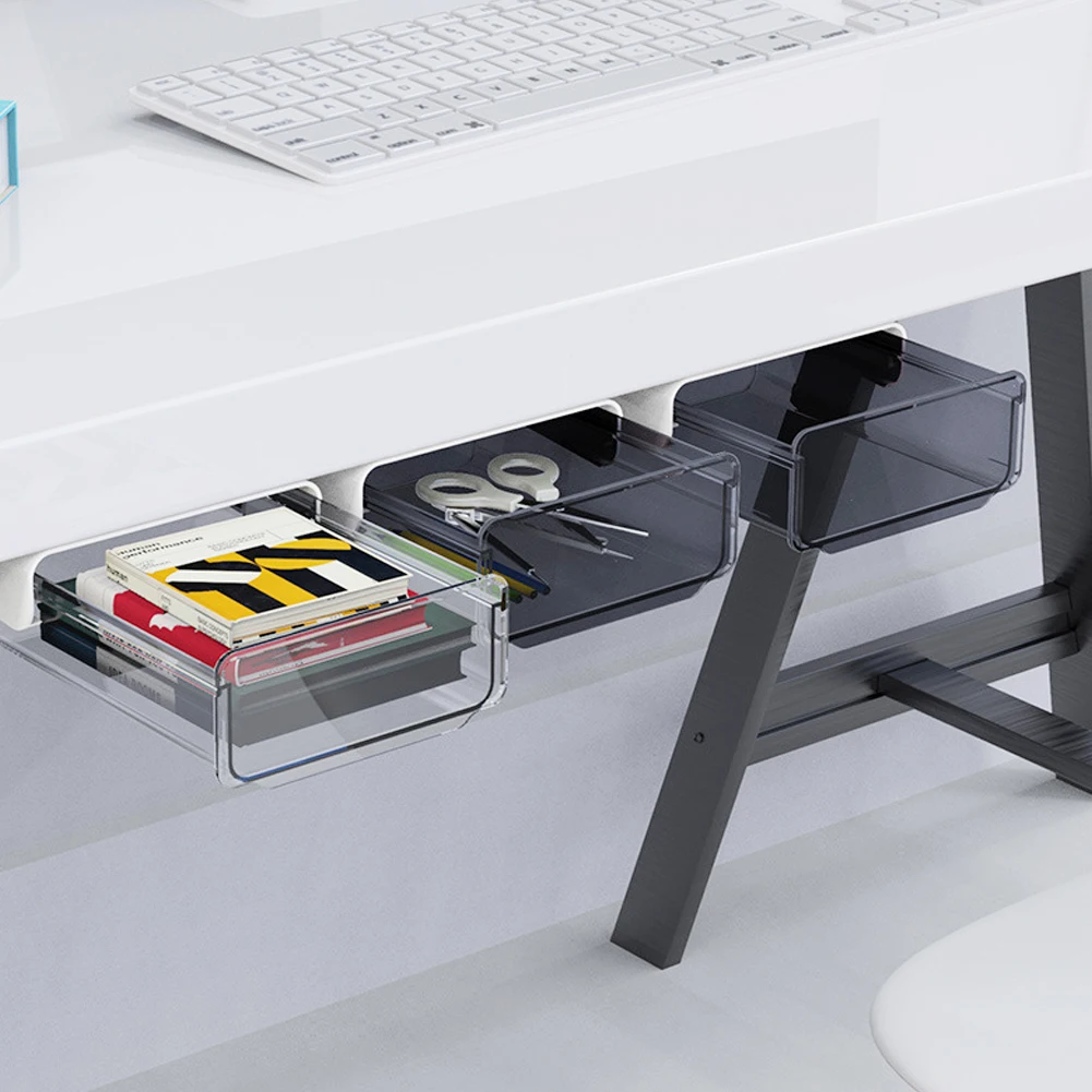 

Under Desk Drawer Adhesive Storage Box For Office Pen Holder Hidden Sorting Box Kitchen Knife Fork Storage Tray Organizer