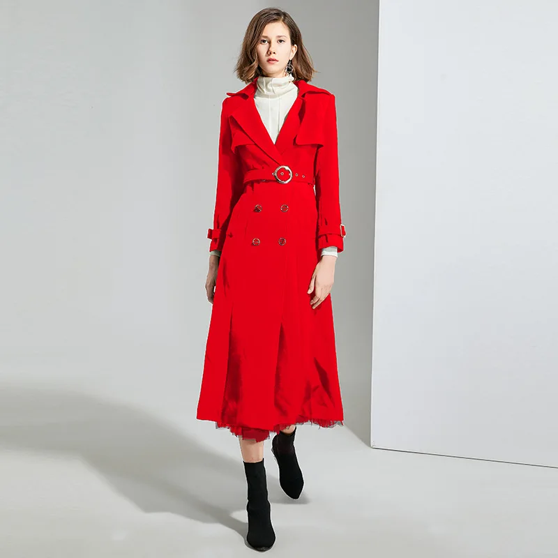 

European And American Women's High-End Windbreaker 2020 Winter New High-Quality Solid Color Suit Collar Long Temperament Coat