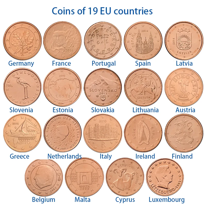 19 стран ЕС 1% из разных Европа новые оригинальные монеты коллекционная версия