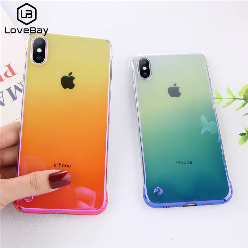 Lovebay Boundless Blue Gradient Phone Case For iPhone X XR XS Max Hard PC Plain Candy Color Back Cover 6 6s 7 8 Plus |