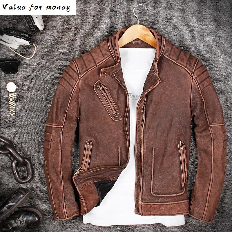 

Free Classic shipping. biker cow leather jacket,man 100% genuine leather jackets,vintage quality men motor biker coat