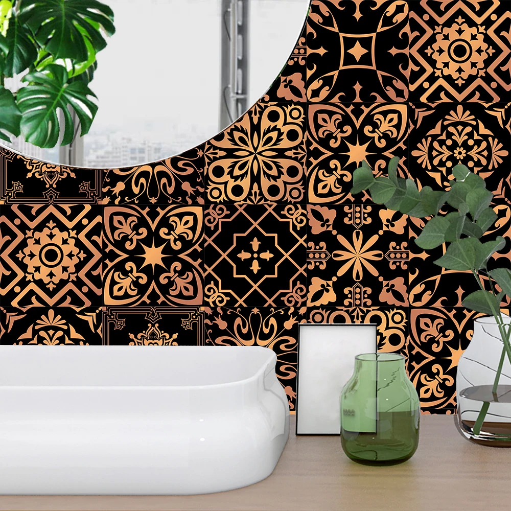 

Morocco Style Floral Ornament Ceramic Tiles Wall Sticker Washbasin Wardrobe Decoration Wallpaper Peel & Stick PVC Art Wall Mural