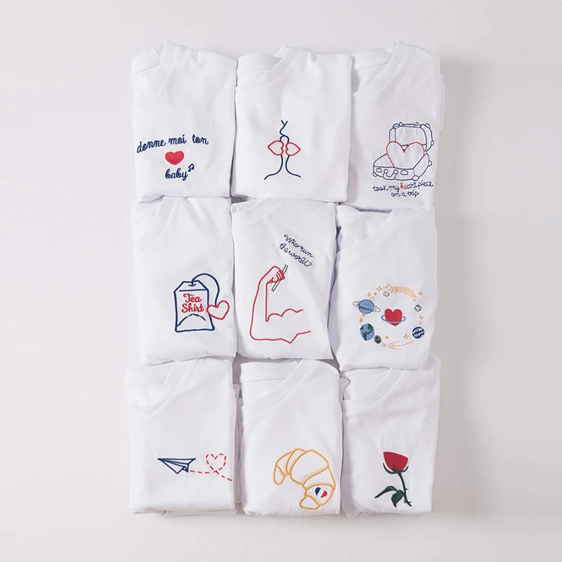 Женская белая футболка с вышивкой ручной работы на лето 2020 | одежда