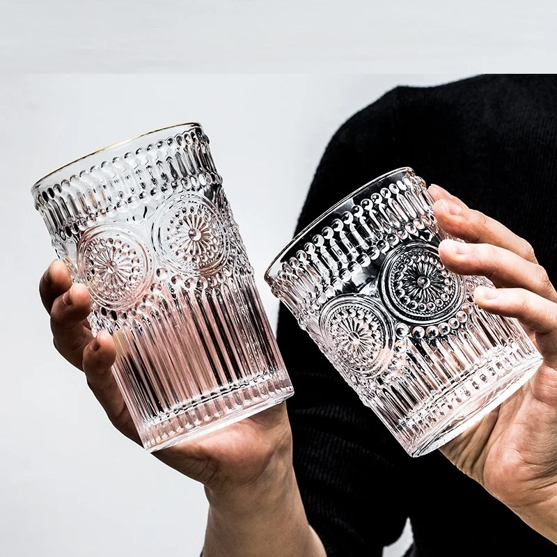 

Creative Emboss Sun Flower Mugs Bar Glass Wine Glasses Whiskey Cup Beer Cup Juice Cup Thicken Lead-free Glass