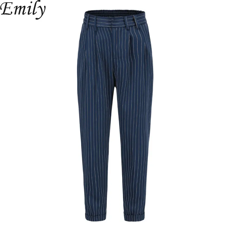 Офисные брюки для женщин 2020 полосатые с высокой талией женские облегающие