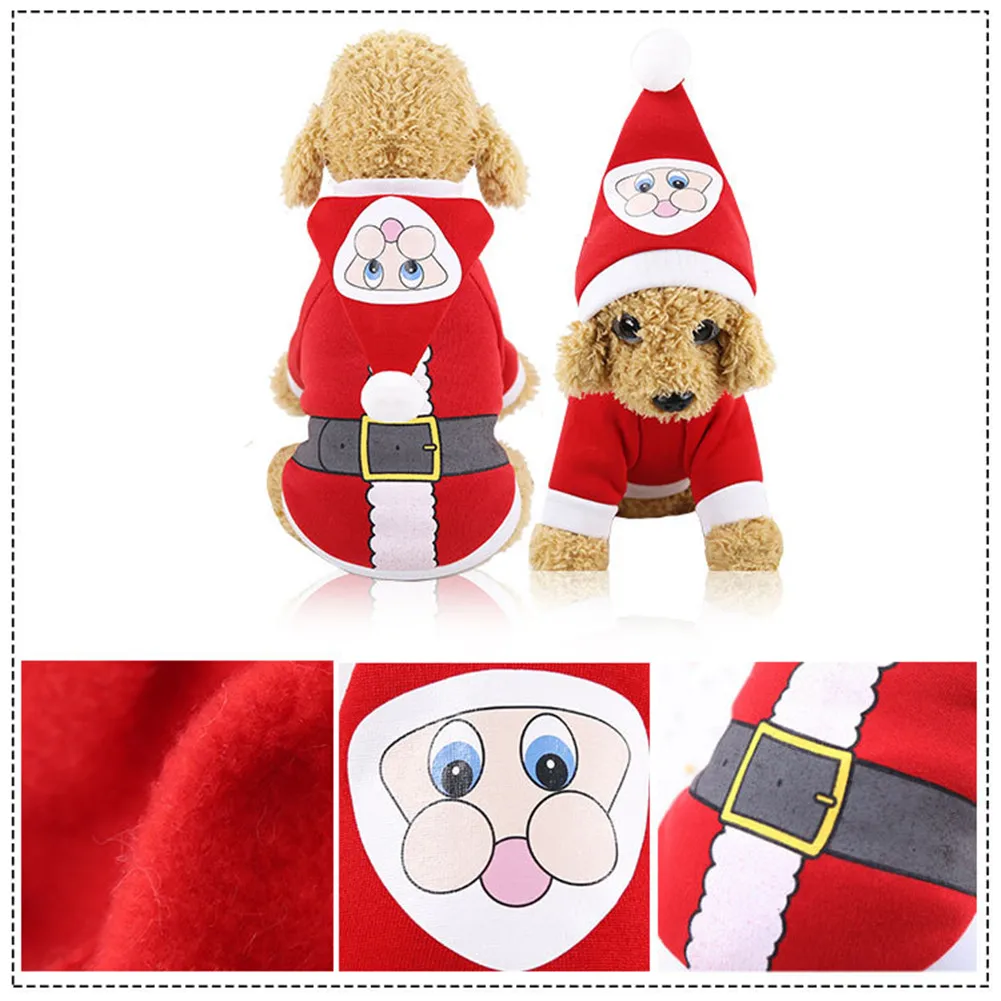 Рождественская Одежда для собак, зимнее пальто, одежда с Санта Клаусом, хлопковые Рождественские толстовки с капюшоном для собак, одежда с милым щенком, наряд для собак, XS-XXL