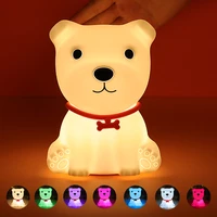 silicone dog led night light touch sensor colorful desk lamp rechargeable bedroom bedside puppy lamp for children kids baby gift